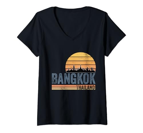 Damen Bangkok Souvenir Thai Thailand Urlaub Reisen Männer Frauen T-Shirt mit V-Ausschnitt von Bangkok Thailand Thai Souvenir Vacation Clothing