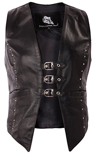 Bangla 3001 Damen Lederweste Weste mit 3 Schnallen vorne Schwarz S von Bangla