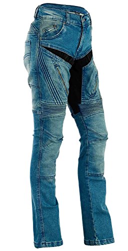 Bangla Damen Motorrad Hose Motorradhose Jeans Denim mit Protektoren blau 34 inch von Bangla