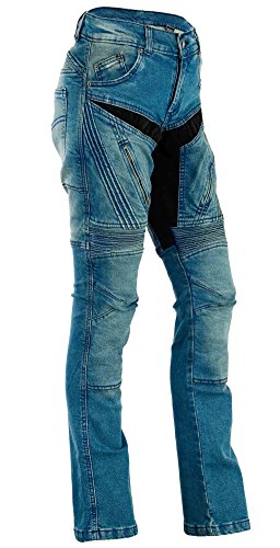Damen Motorrad Hose Motorradhose Jeans Denim mit Protektoren blau 38 von Bangla