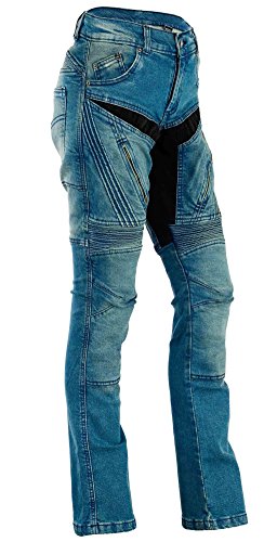 Bangla Damen Motorrad Hose Motorradhose Jeans Denim mit Protektoren blau 38 von Bangla