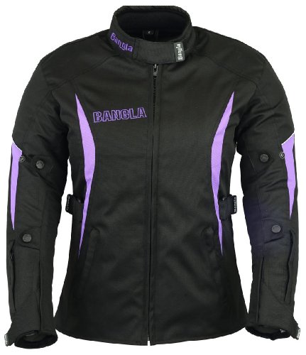 Bangla Damen Motorrad Jacke Motorradjacke Textil mit Protektoren in Ellbogen, Schulter und Rücken schwarz mit Lila XL von Bangla