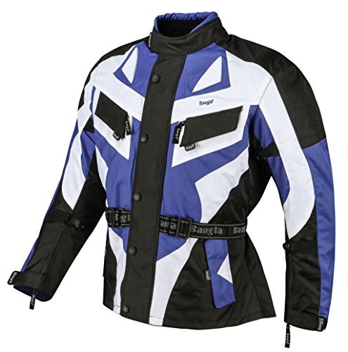 Bangla Herren Motorradjacke Motorrad Jacke Tourenjacke mit Protektoren in Rücken, Ellbogen und Schulter und herausnehmbarem Innenfutter in blau weiss L von Bangla