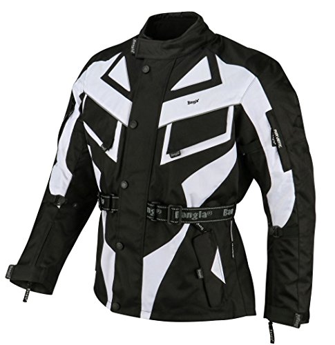 Bangla Herren Motorradjacke Motorrad Jacke Tourenjacke schwarz weiss mit Protektoren in Rücken, Ellbogen und Schulter und herausnehmbarem Innenfutter in schwarz weiss XL von Bangla