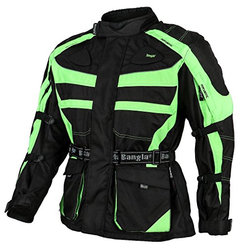 Bangla Herren Motorradjacke Motorrad Jacke mit herausnehmbaren Protektoren in Ellbogen, Schulter und Rücken in gruen M von Bangla