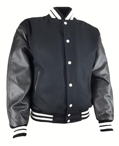 Collegejacke aus Baumwolle mit echten Lederarmen schwarz 3XL von Bangla