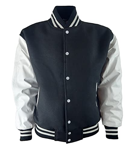 Collegejacke aus Baumwolle mit echten Lederarmen weiss 4XL von Bangla