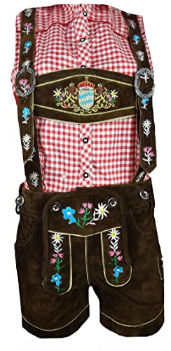 Damen Trachtenlederhose kurz in braun mit Hosenträger Wildleder Trachten Leder Hose 36 von Bangla