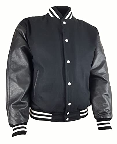 Herren College Baseball Jacke Sweat Jacke mit Lederärmel schwarz 6 XL von Bangla