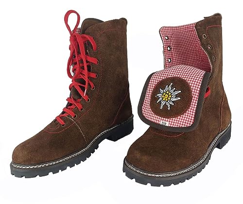Robuste Damen Trachtenschuhe Trachten Lederschuhe Stiefel Wildleder Braun Gr. 36 von Bangla