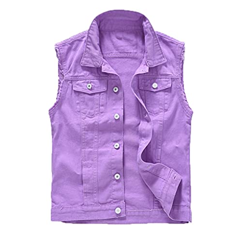 Bangqi Herren Patches Design Jeans Weste Zerrissene Denim Weste Herren Denim Weste Mann Ärmellose Jeans Weste Ausgefranst Lila Purple XL von Bangqi