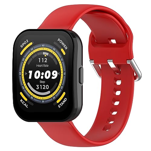 Amazfit Bip 5 Uhrenarmbänder für Damen und Herren, 22 mm, Schnellverschluss, Silikon-Ersatzbänder, Armband, Zubehör, passend für Amazfit Bip 5 Smartwatch (groß, rot) von Bangyee