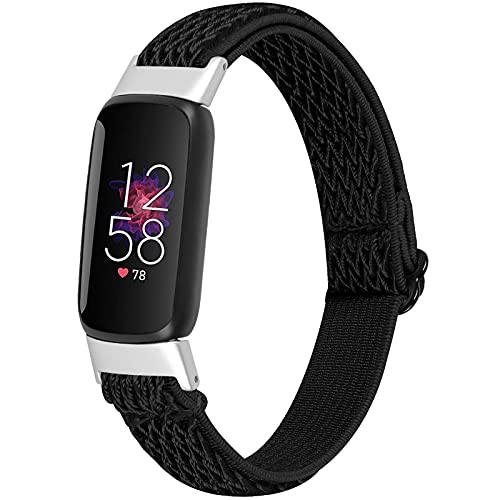 Fit für Fitbit Luxe/Luxe SE Bands Damen Herren, atmungsaktives elastisches Nylon-Armband, Stretch-Bänder, Ersatz-Uhrenarmband, Armbänder für Fitbit Luxe Special Edition Fitness-Tracker (schwarz) von Bangyee