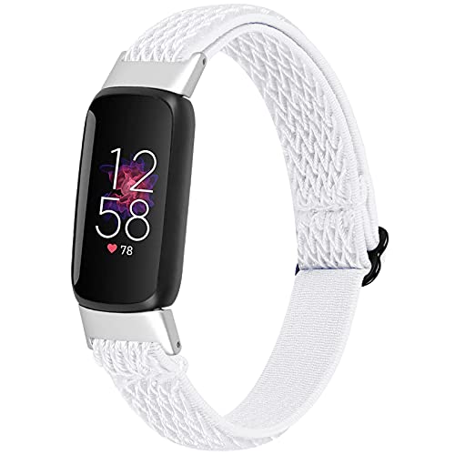 Fit für Fitbit Luxe/Luxe SE Bands Damen Herren, atmungsaktives elastisches Nylon-Armband, Stretch-Bänder, Ersatz-Uhrenarmband, Armbänder für Fitbit Luxe Special Edition Fitness-Tracker (weiß) von Bangyee