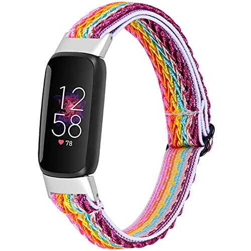 Fit für Fitbit Luxe/Luxe SE Bands Damen Herren, atmungsaktives elastisches Nylon-Armband, Stretch-Bänder, Ersatz-Uhrenarmband, Armbänder für Fitbit Luxe Special Edition Fitness-Tracker (Regenbogen) von Bangyee