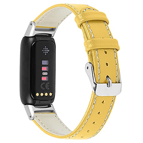 Kompatibel mit Fitbit Luxe/Fitbit Luxe Special Edition Armbänder für Damen und Herren, feminines Leder-Ersatzarmband für Fitbit Luxe Fitness und Wellness-Tracker (gelb) von Bangyee