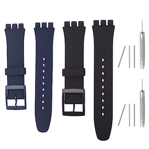 Silikonbänder für Swatch, 17 mm, 19 mm, 20 mm, verstellbare Ersatz-Uhrenarmbänder, wasserdichte Armbänder, Uhrenarmbänder für Swatch 20 mm/19 mm/17 mm, für Damen und Herren (19 mm, Marineblau) von Bangyee