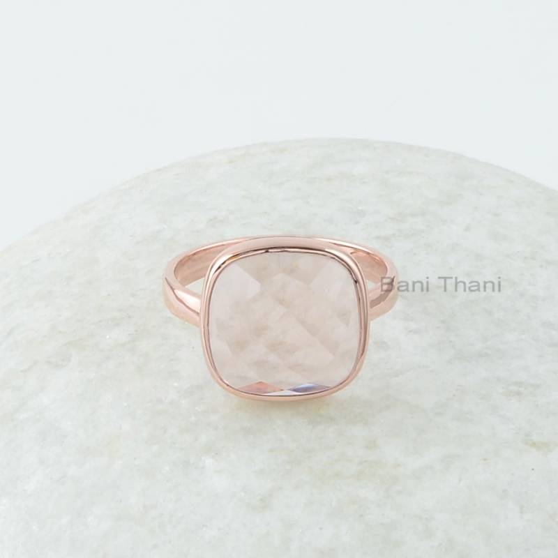 12 Mm Morganit Quarz Ring, Cut Kissen Edelstein Rose Vergoldet Silber Ring von BaniThani
