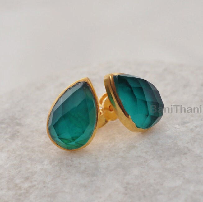 925 Silber Ohrstecker - Vergoldeter Blauer Quarz Birne Edelstein Halloween Geschenk Ohrring Geburtstagsgeschenk -Geschenk Für Sie von BaniThani