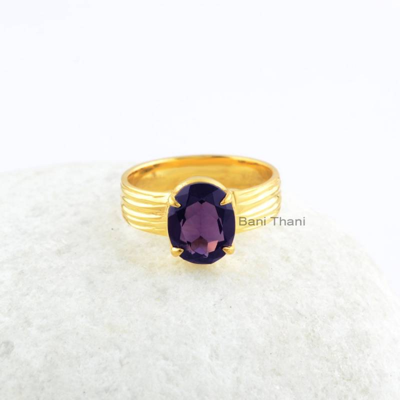 925 Sterling Silber Ring, Amethyst 8 X 10 Mm Oval Edelstein 18K Vergoldeter Brautjungfer Verlobungsgeschenk Ring von BaniThani