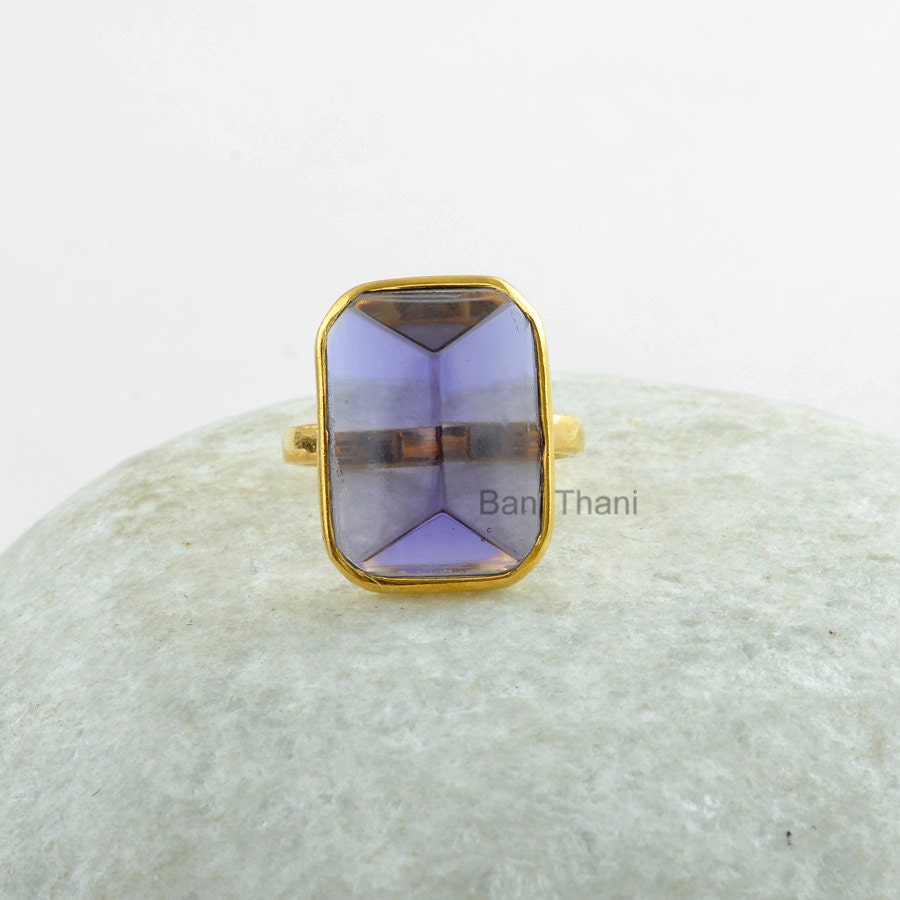 Amethyst Quarz Handgemachter Silber Ring - Vergoldeter Brautjungfer 925 Sterling Edelstein Schmuck Geschenk Für Sie von BaniThani