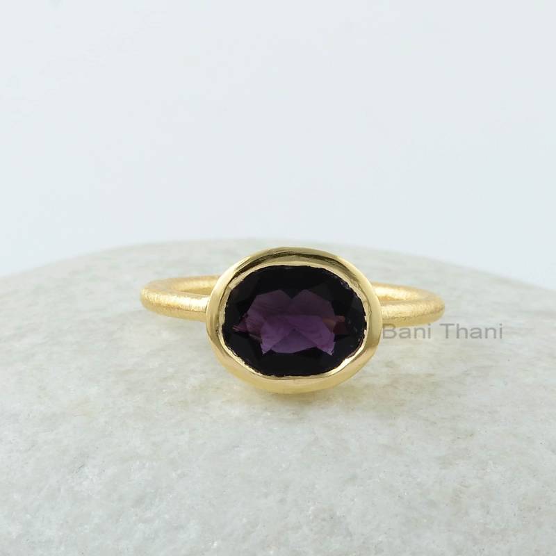 Amethyst Ring - Quarz 8 X 10 Mm Oval Edelstein Vergoldet Massiv Silber Geschenk Für Frau Schmuck Den Sommer von BaniThani