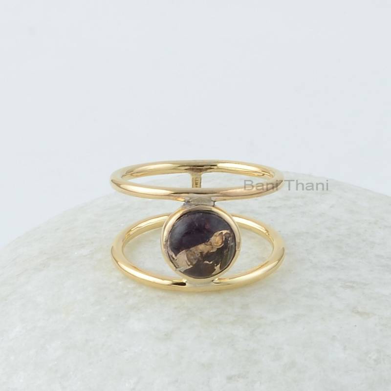 Amethyst-Türkis-Ring, Kupfer Amethyst Türkis 8 Mm Runder Edelstein-Ring, 18K Vergoldeter Ring, Edelstein-Ringe, Sterlingsilber-Ringe von BaniThani