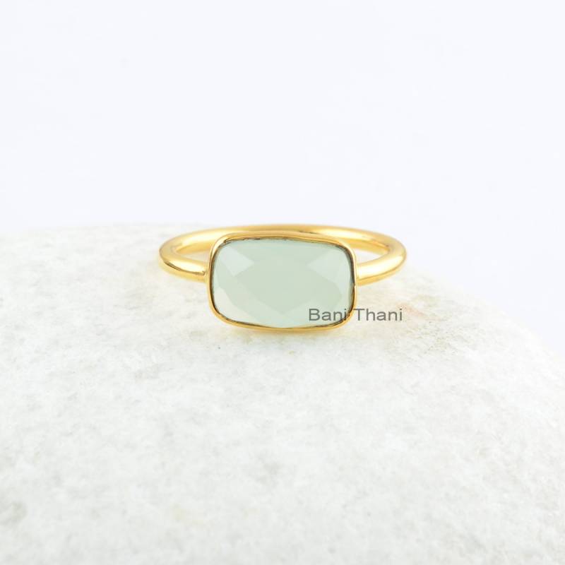 Aqua Chalcedon 7 X 11 Mm Facettierter Kissen Ring-Handgemachter Edelstein Sterling Silber Lünette Ring Für Mutter von BaniThani