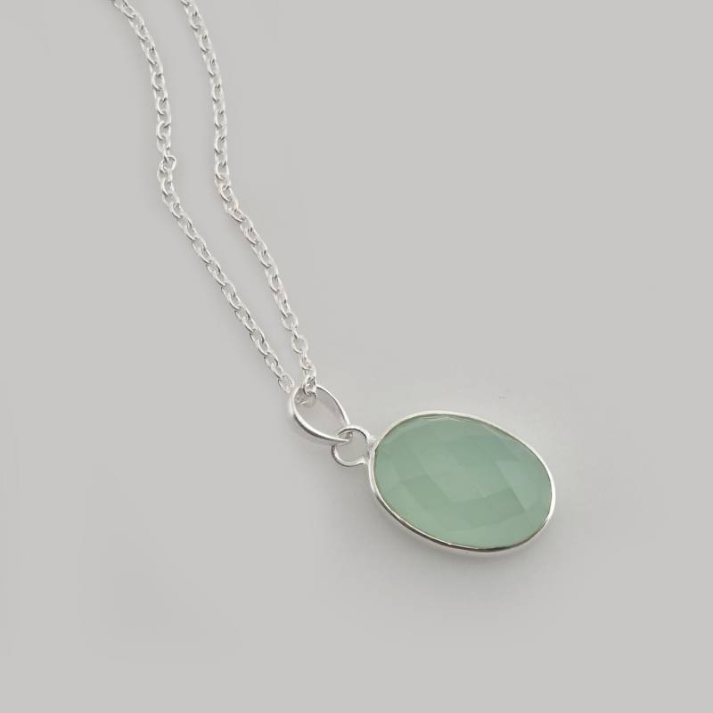 Aqua Chalcedon Anhänger Halskette - 925 Silber 14 X 20 Mm Facettiert Oval Handgemachte Geschenk Für Mädchen Schmuck Date von BaniThani