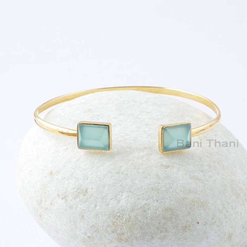 Aqua Chalcedon Armreif - Massives Silber Vergoldetes Armband Rechteckige Pyramide 8 X 10 Mm Trendy Schmuck Geschenk Für Sie Dame von BaniThani