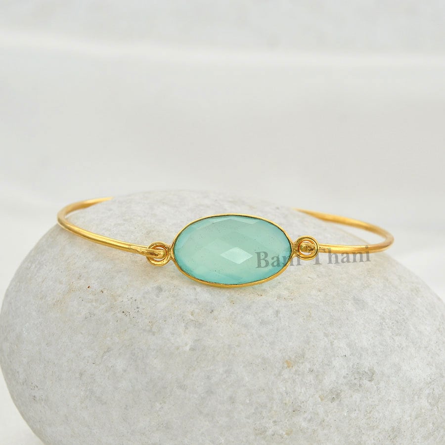 Aqua Chalcedon Armreif - Sterling Silber Edelstein Armband 12 X 20 Mm Oval Heilstein Geschenk Für Heilung Schmuck Verabredung Aqua Chalcedon Armreif - Sterling Silber Edelstein Armband 12 X 20 Mm Oval Heilstein Geschenk Für Heilung Schmuck Verabredung von BaniThani