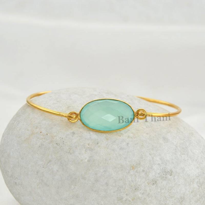 Aqua Chalcedon Armreif - Sterling Silber Edelstein Armband 12 X 20 Mm Oval Heilstein Geschenk Für Heilung Schmuck Verabredung Aqua Chalcedon Armreif - Sterling Silber Edelstein Armband 12 X 20 Mm Oval Heilstein Geschenk Für Heilung Schmuck Verabredung von BaniThani