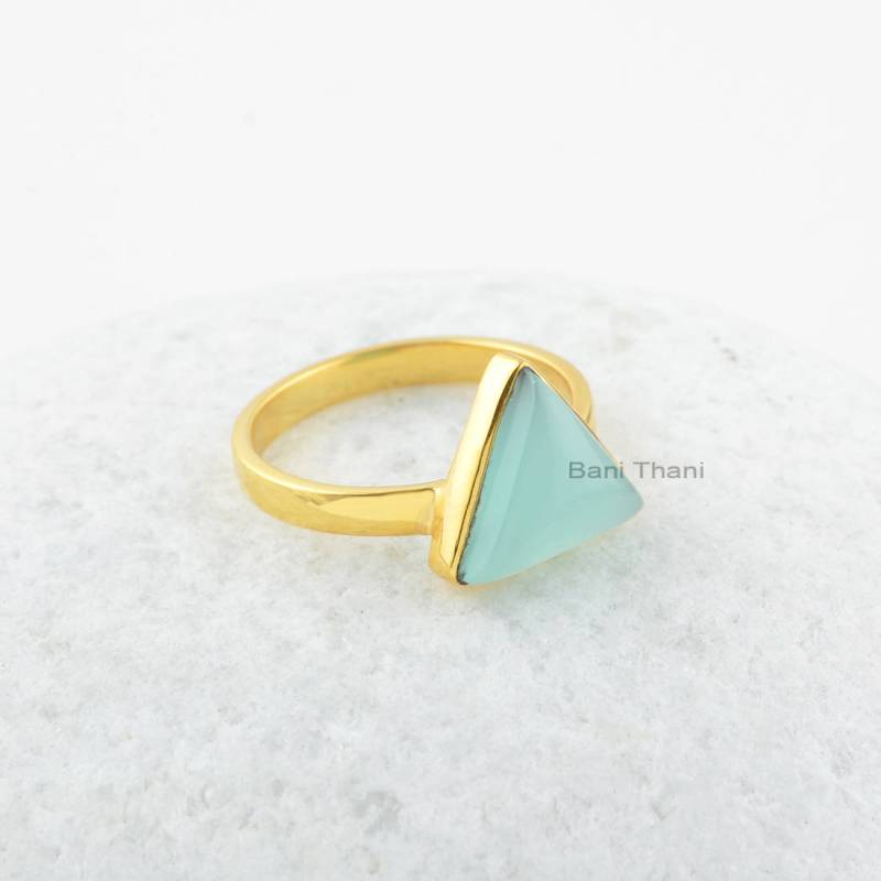 Aqua Chalcedon Ring-Aqua 10 X Mm Dreieck Sterling Silber Ring-18K Vergoldet Ring-Gesmtone Ring-Danksagung-Geschenk Für Frauen von BaniThani