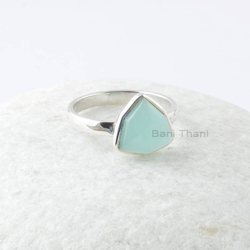 Aqua Chalcedon Ring - Hochzeit Schmuck 925 Sterling Silber Edelstein Geschenk Für Brautjungfer Handwerker Schutz von BaniThani