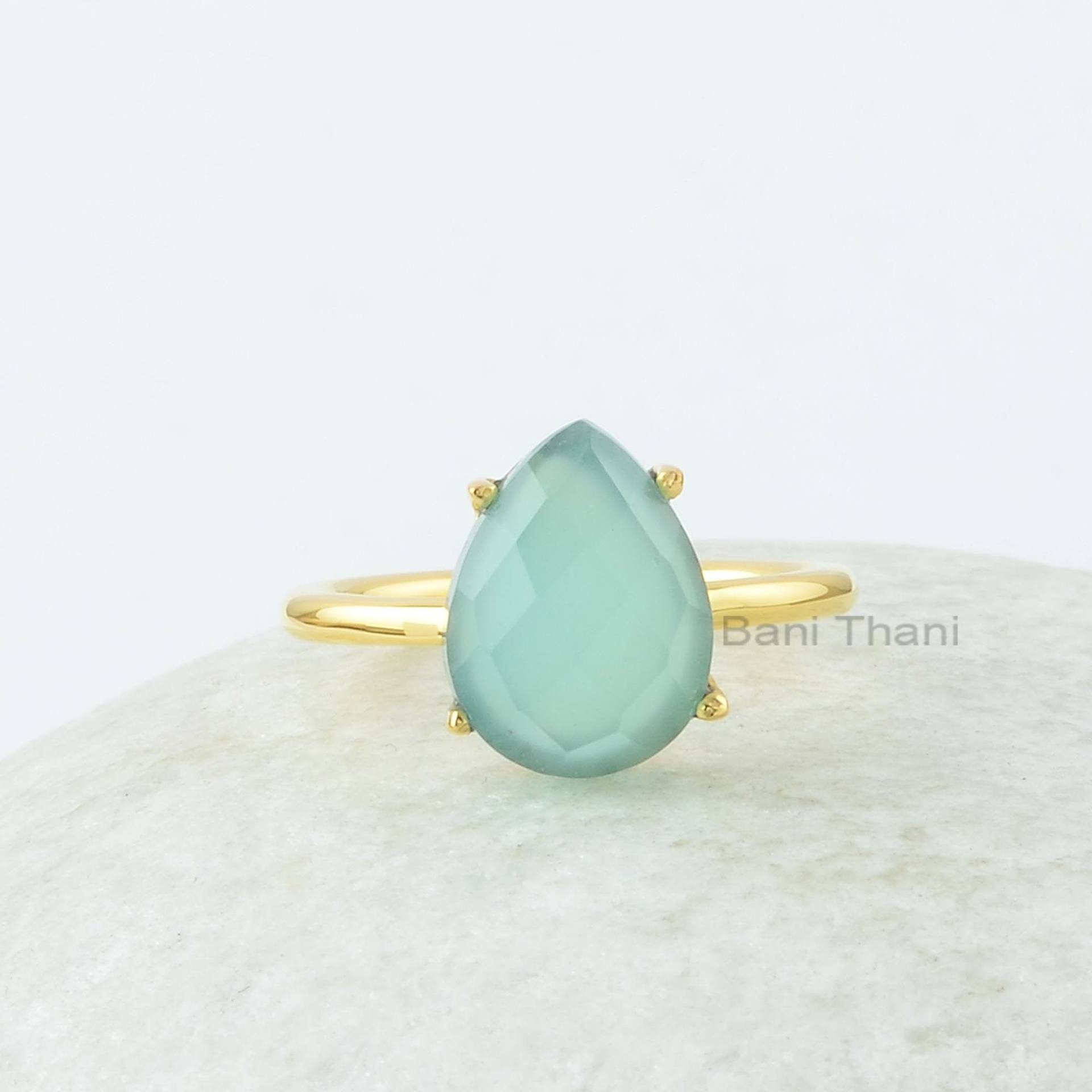 Aqua Chalcedon Ring - Sterling Silber Krappenset Schmuck Birnen-Edelstein-Ring Geschenk Für Den Sommer Studenten von BaniThani