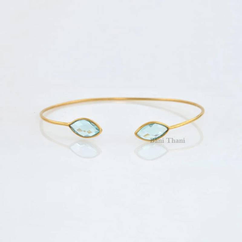 Aqua Quarz Armband - 925Er Reines Silber 7 X 14 Mm Marquise Vergoldeter Armreif Trendiger Schmuck Geschenk Für Den Sommer Damen von BaniThani