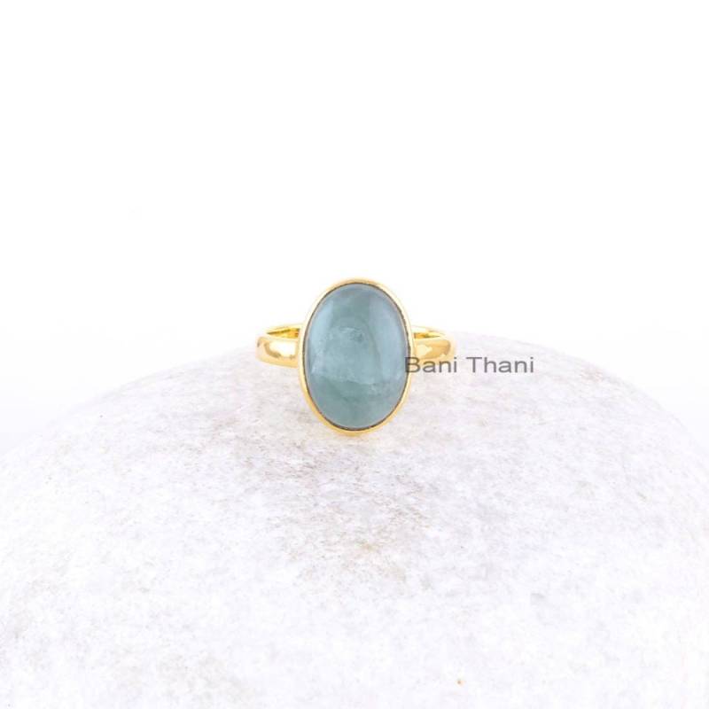 Aquamarin 10 X 14 Mm Ovaler Edelstein Ring - Vergoldeter 925 Sterling Silber Geschenk Für Frauen Handgemachter Weihnachtsgeschenk von BaniThani
