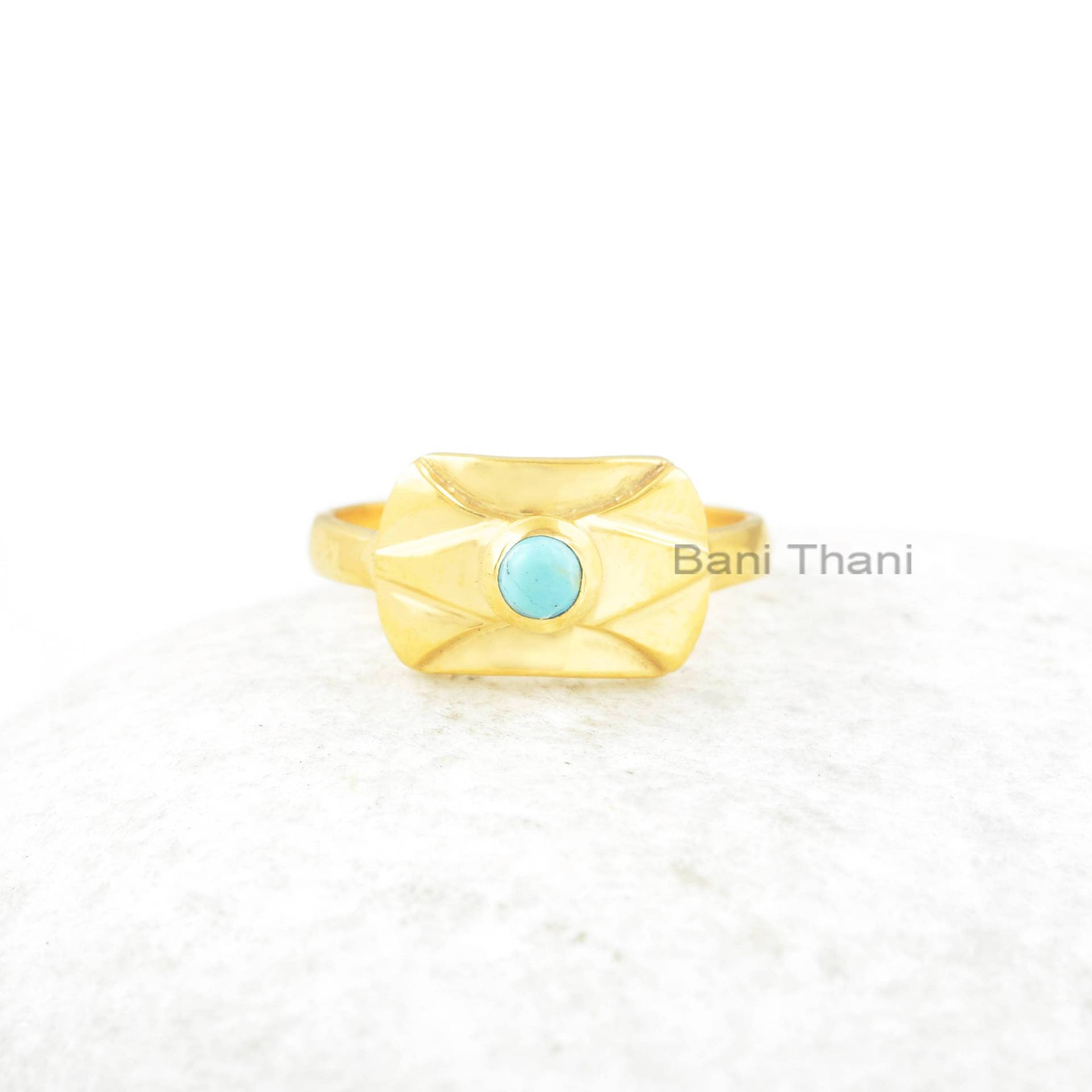 Arizona Türkis Edelstein Ring - 925 Sterling Silber 18K Vergoldet Braut Geschenk Handgemachter Schmuck Für Mama Boho von BaniThani