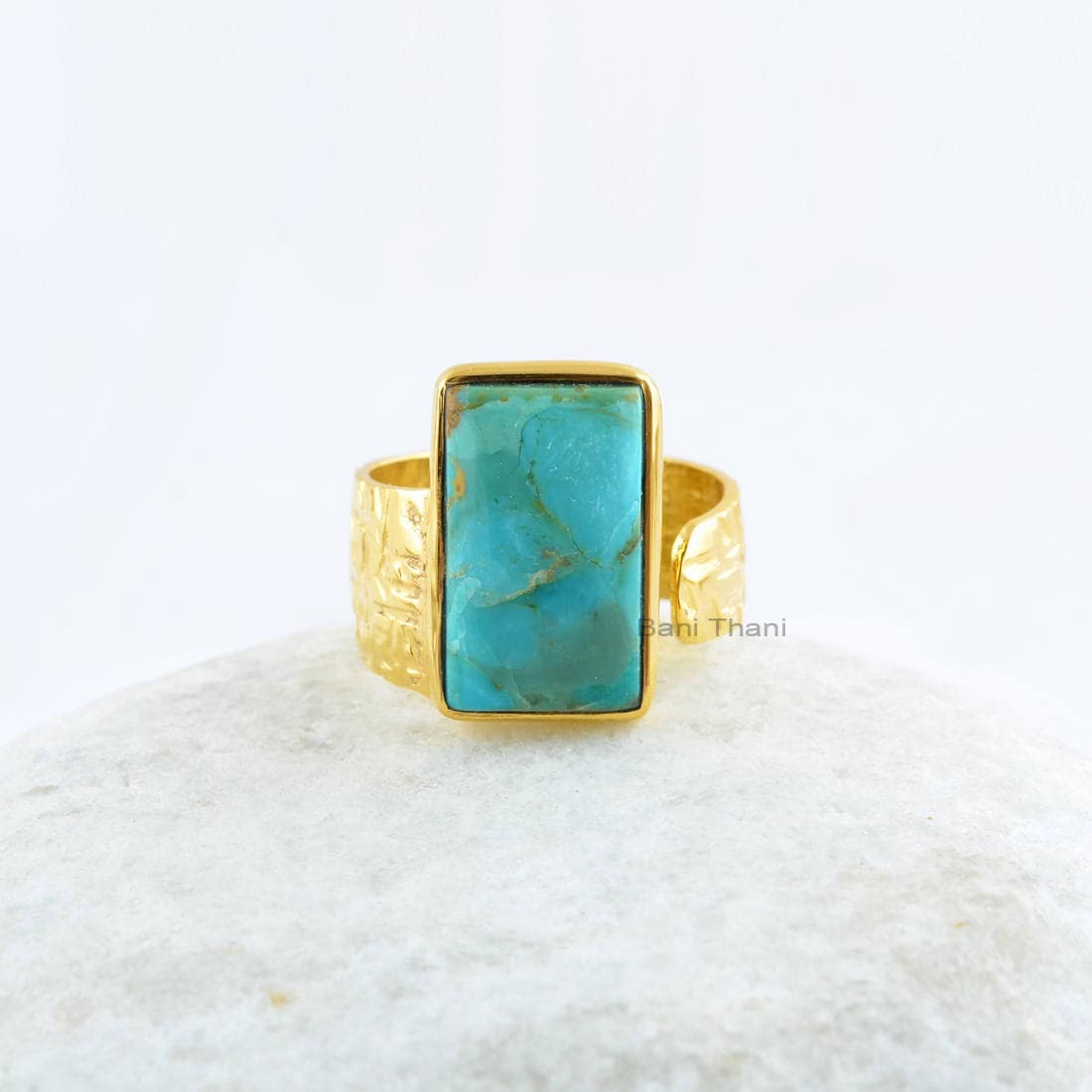Arizona Türkis Edelstein Silber Ring - Massiv 925 Sterling Vergoldet Boho Jubiläum Geschenk Für Sie von BaniThani