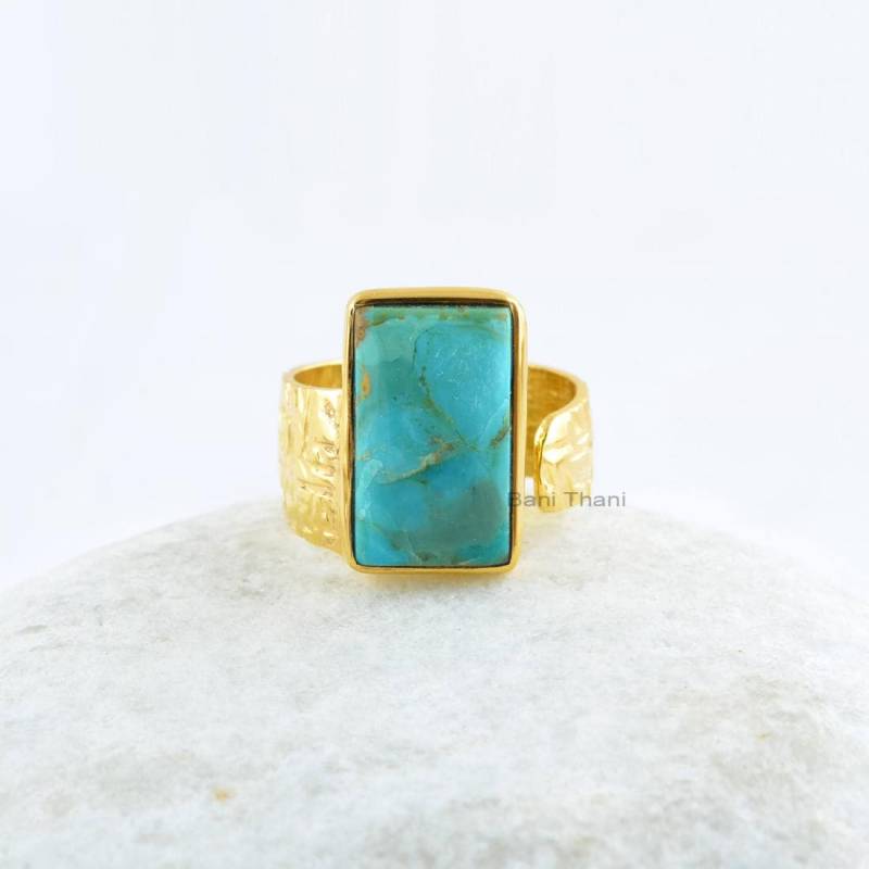 Arizona Türkis Edelstein Silber Ring - Massiv 925 Sterling Vergoldet Boho Jubiläum Geschenk Für Sie von BaniThani