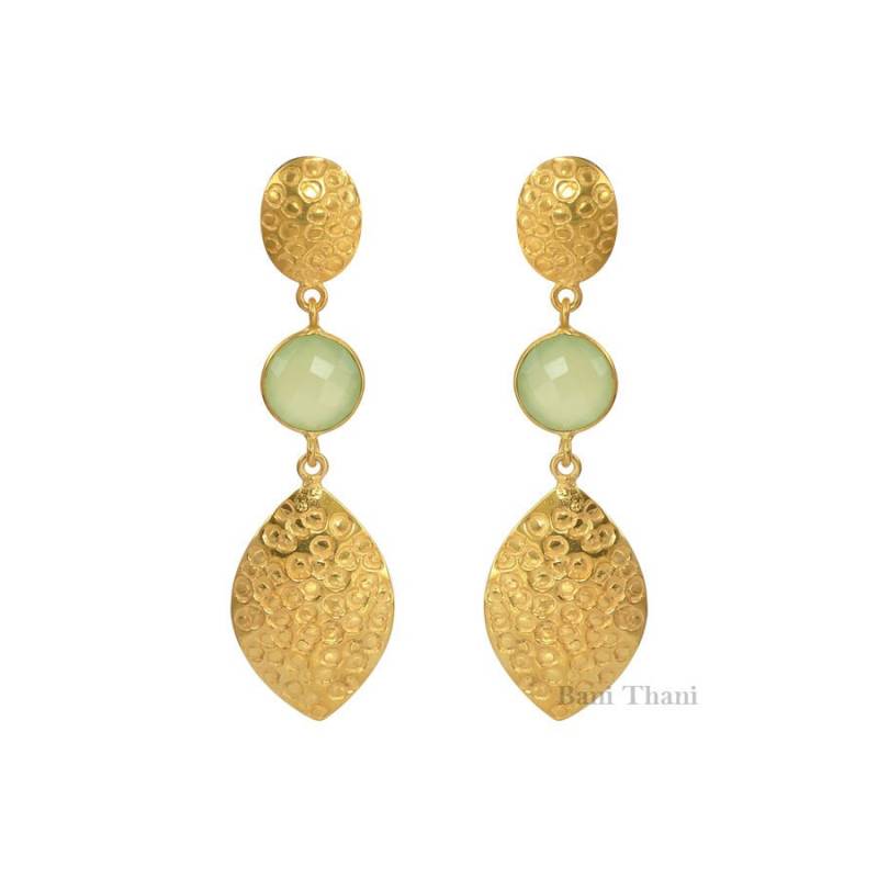 Atemberaubende Grüne Chalcedon 10 Mm Runde Edelstein Ohrringe, Mikron Vergoldete 925 Sterling Silber Tropfen Weihnachtsgeschenk, Baumeln Ohrring von BaniThani