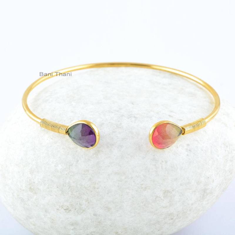 Bio Turmalin Quarz Armreif - Reines Silber 8 X 10 Mm Birne Handgefertigtes Armband Personalisierter Schmuck Geschenk Für Schwester Freundin von BaniThani