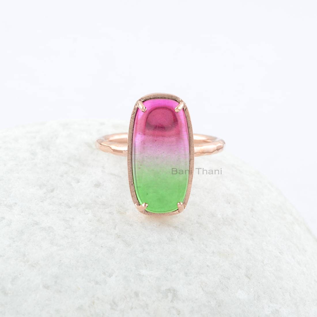 Bio Turmalinquarz 9 X 18 Mm Rechteck Edelstein Ring, Rose Gold Überzogener Sterling Silber Jubiläum Geschenk Weihnachtsgeschenk Ring von BaniThani