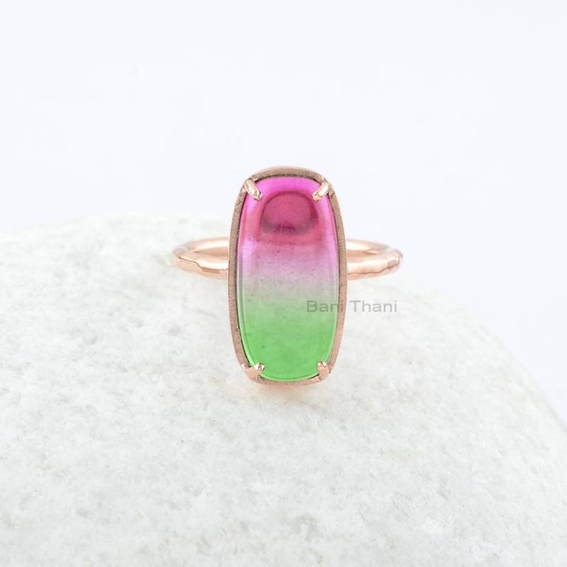 Bio Turmalinquarz 9 X 18 Mm Rechteck Edelstein Ring, Rose Gold Überzogener Sterling Silber Jubiläum Geschenk Weihnachtsgeschenk Ring von BaniThani