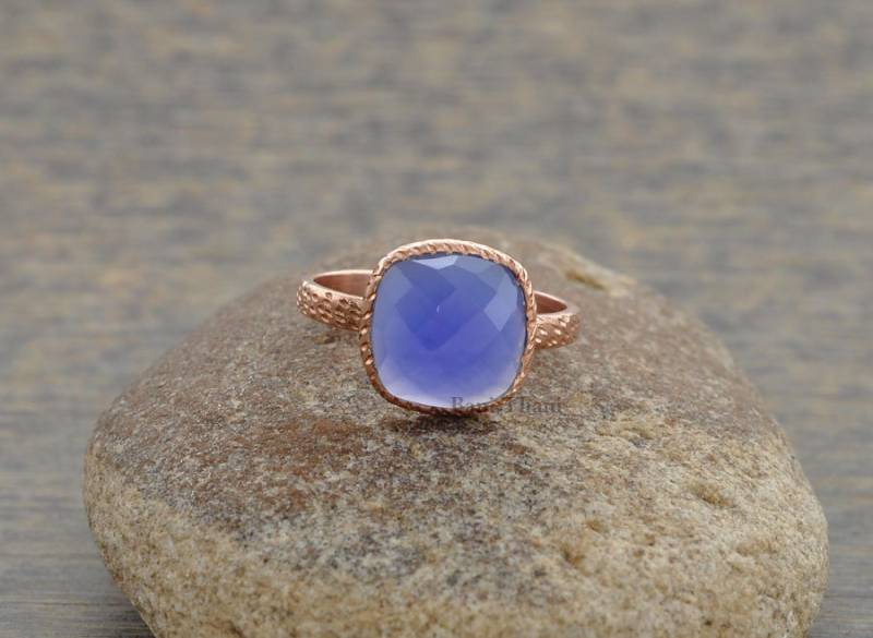 Blauer Chalcedon Ring Schöne Strukturierte Kissen 10 X Mm Mikron Rosévergoldet 925 Sterlingsilber Edelsteinring Für Frauen von BaniThani