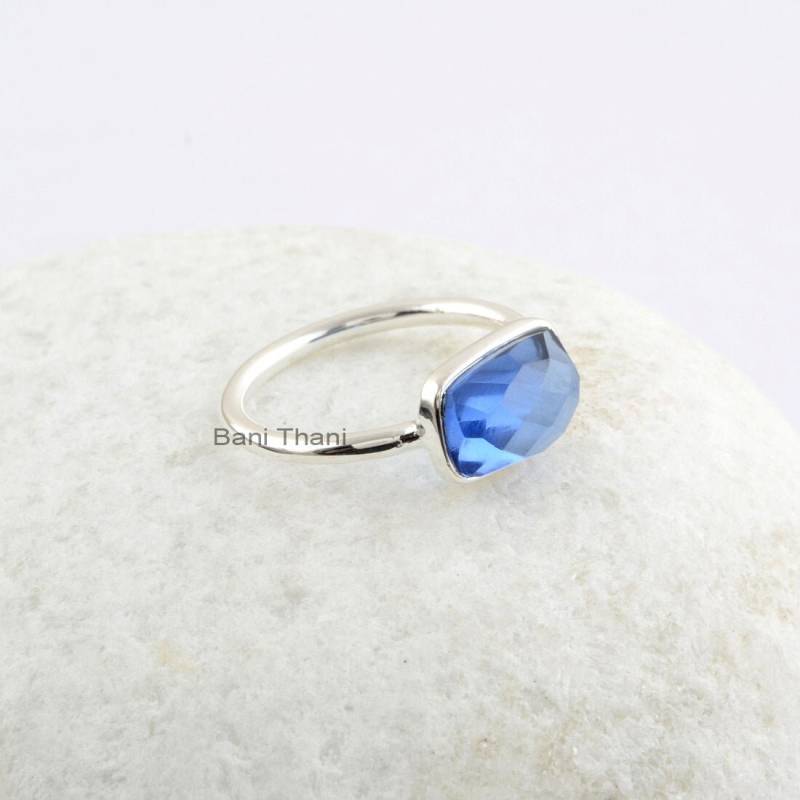 Blauer Saphir Quarz Ring - 925 Sterling Silber Lünette Frauen Kissen Edelstein Geschenk Für Sie von BaniThani