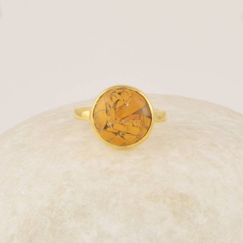 Brekzien Mookait Runder Edelstein Silberring - 925 Sterling Silber Lünette Ring Brautjungfer Handgemachter Schmuck Geschenk Für Frauen Boho von BaniThani