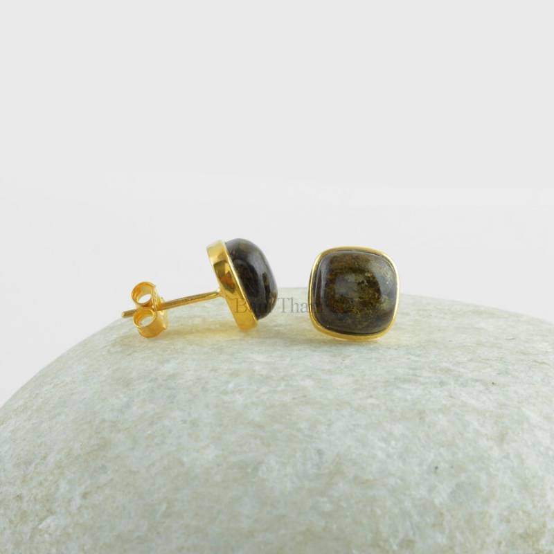Bronzite Ohrringe-Bronzit Kissen 9 X Mm Ohrstecker-925 Sterling Silber Ohrringe-Ohrstecker-Handmade Ohrringe-Weihnachtsgeschenke-E7002 von BaniThani