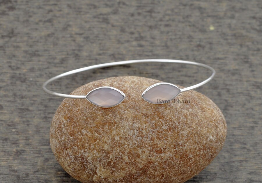 Chalcedon Armreif, Rosa 7x15mm Marquise Facettierten 925 Sterling Silber Edelstein Armreif Armband Chalcedon Armreif, Rosa 7x15mm Marquise Facettierten 925 Sterling Silber Edelstein Armreif Armband von BaniThani
