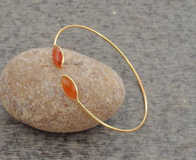Chalcedon Armreif-Fanta 7 X 15 Mm Marquise Edelstein Armreif-Weihnachtsgeschenk-sterling Silber Vergoldet Armreif von BaniThani